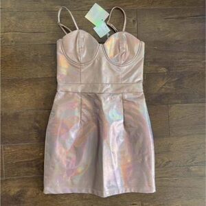 NWT Missguided Holographic Iridescent Metallic Bustier Corset Dress. Size 4.